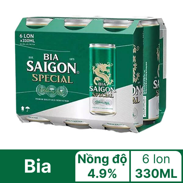 6 lon bia Sài Gòn Special Sleek 330ml