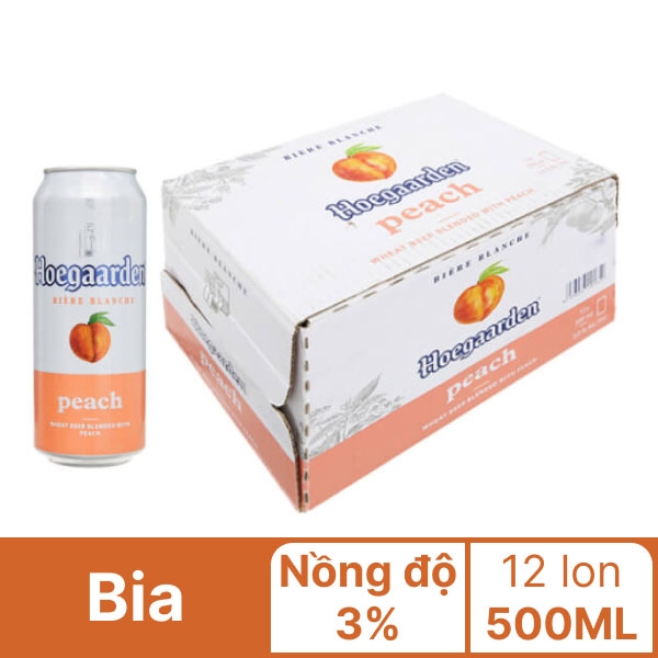 Thùng 12 lon bia Hoegaarden đào 500ml