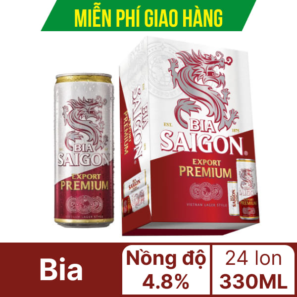 Thùng 24 lon bia Sài Gòn Export Premium 330ml