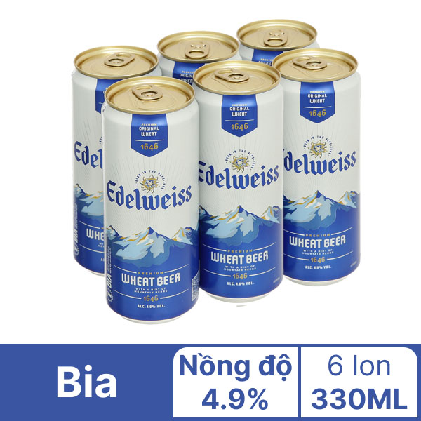 6 lon bia tuyết Edelweiss 330ml clone
