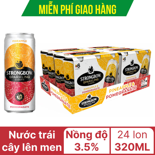 Thùng 24 lon Strongbow thơm và lựu lon 320ml