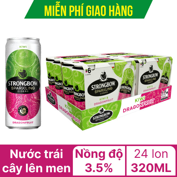 Thùng 24 lon Strongbow Kiwi và thanh long 320ml