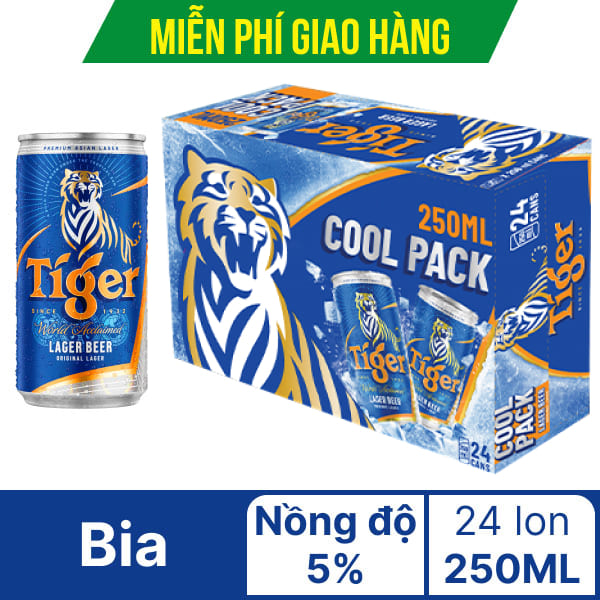 Thùng 24 lon bia Tiger lon 250ml