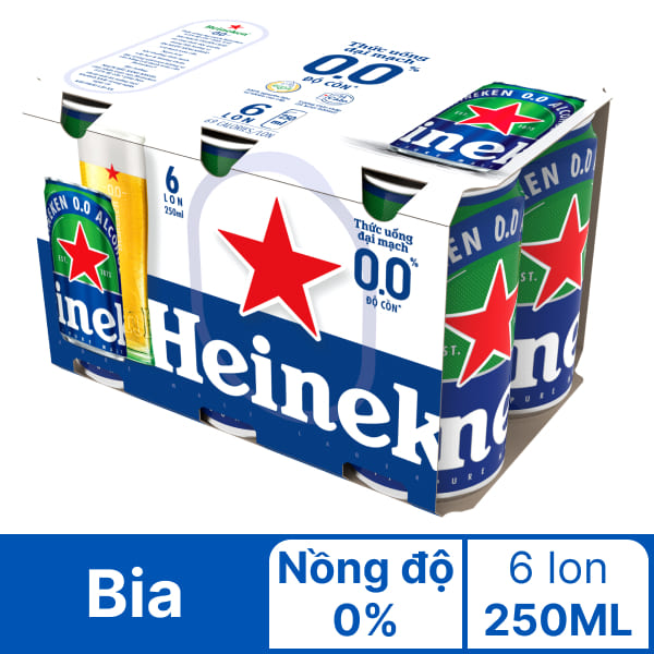 6 lon thức uống đại mạch Heineken Zero 250ml
