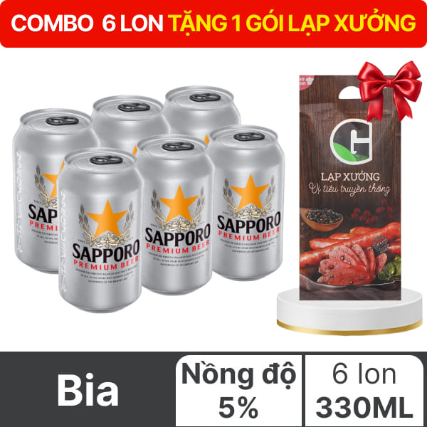 6 lon bia Sapporo 330ml