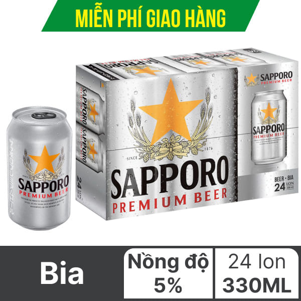 Thùng 24 lon bia Sapporo 330ml