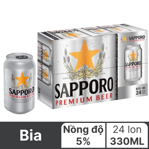 Thùng 24 lon bia Sapporo bạc 330ml giá tốt tại Bách hoá XANH