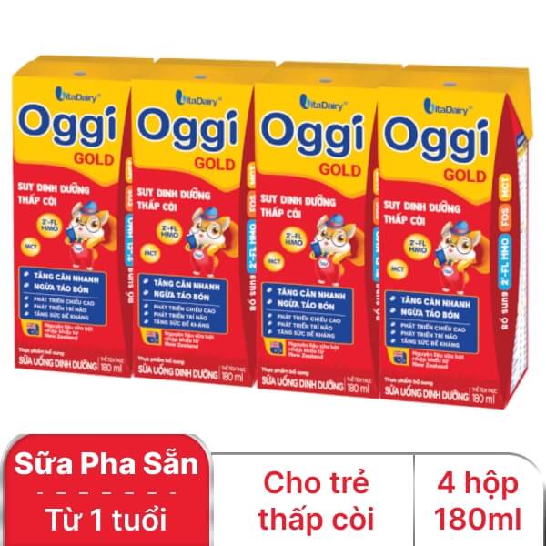Lốc 4 hộp sữa Oggi suy dinh dưỡng Gold 180ml