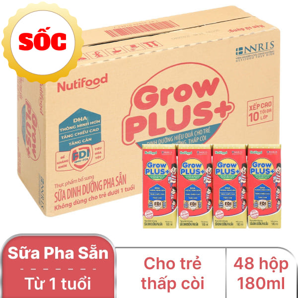 Thùng 48 hộp sữa NutiFood Grow Plus+ vani 180ml