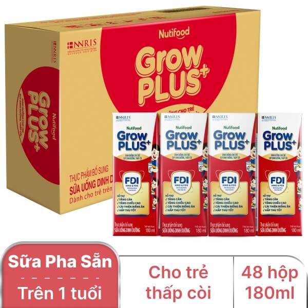 Thùng 48 hộp sữa NutiFood Grow Plus+ vani 180ml