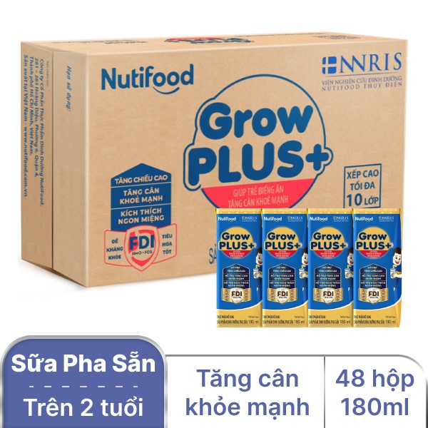 Thùng 48 hộp sữa NutiFood Grow Plus+ Xanh 180ml