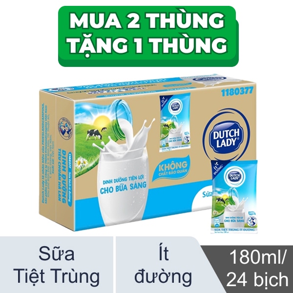 Thùng 24 bịch sữa ít đường Dutch Lady 180ml