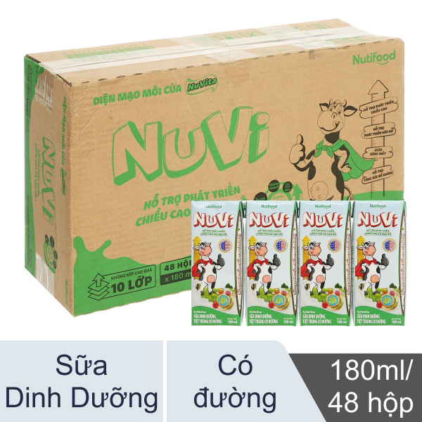 Thùng 48 hộp sữa dinh dưỡng Nuvi có đường 180ml