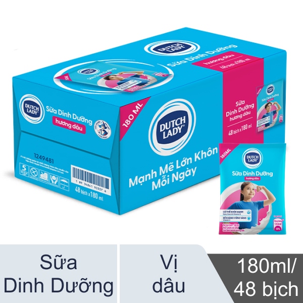 Thùng 48 bịch sữa dinh dưỡng Dutch Lady dâu 180ml