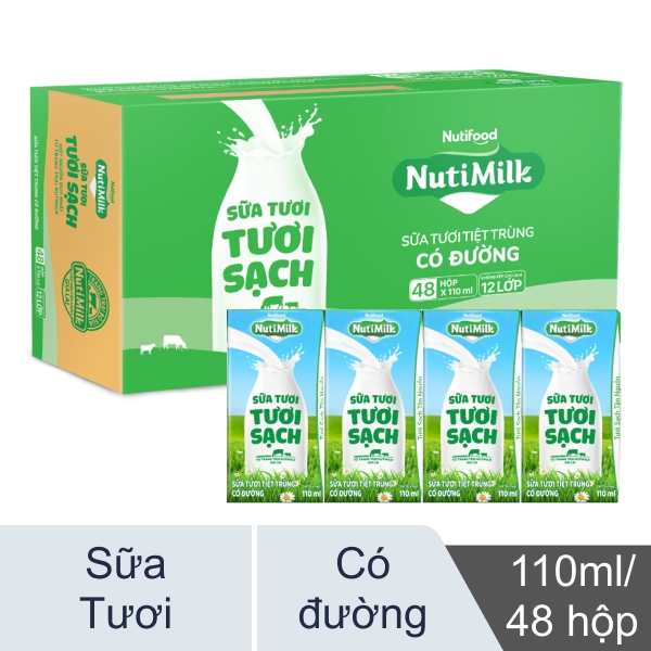 Thùng 48 hộp sữa tươi Nutimilk có đường 110ml