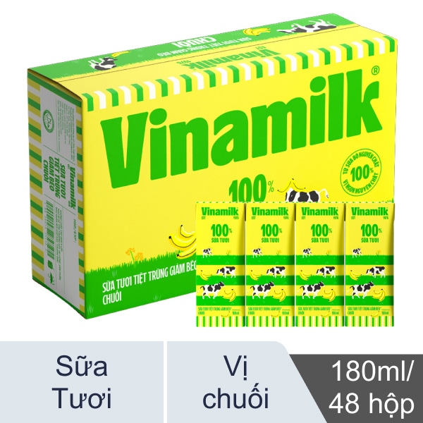 Thùng 48 hộp sữa tươi Vinamilk chuối 180ml