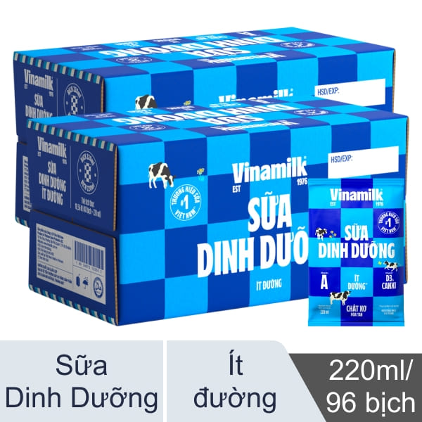 2 thùng sữa dinh dưỡng ít đường Vinamilk 220ml