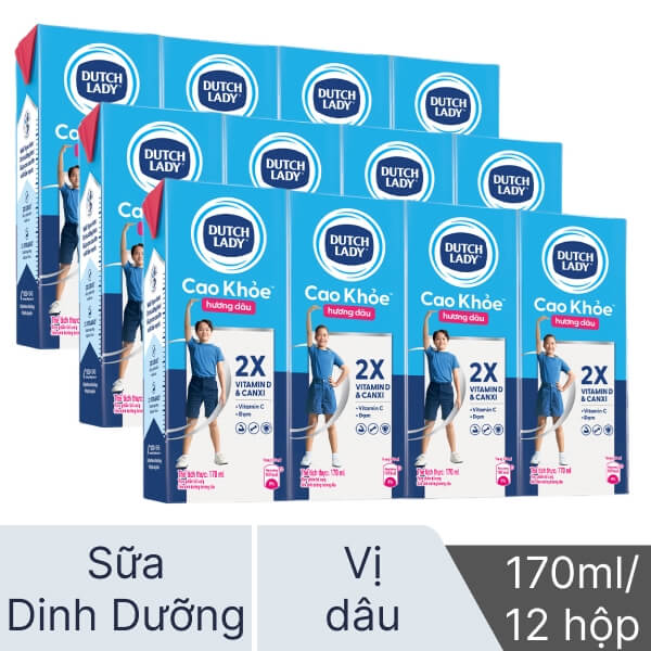 3 lốc sữa dinh dưỡng Dutch Lady Cao Khoẻ dâu 170ml