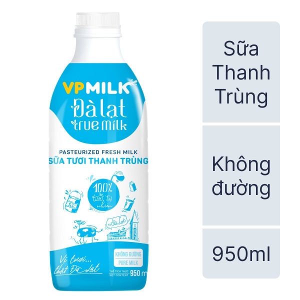 Sữa thanh trùng VPMilk không đường 950ml