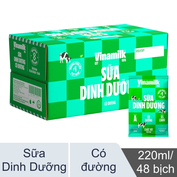 Thùng 48 bịch sữa Vinamilk có đường 220ml