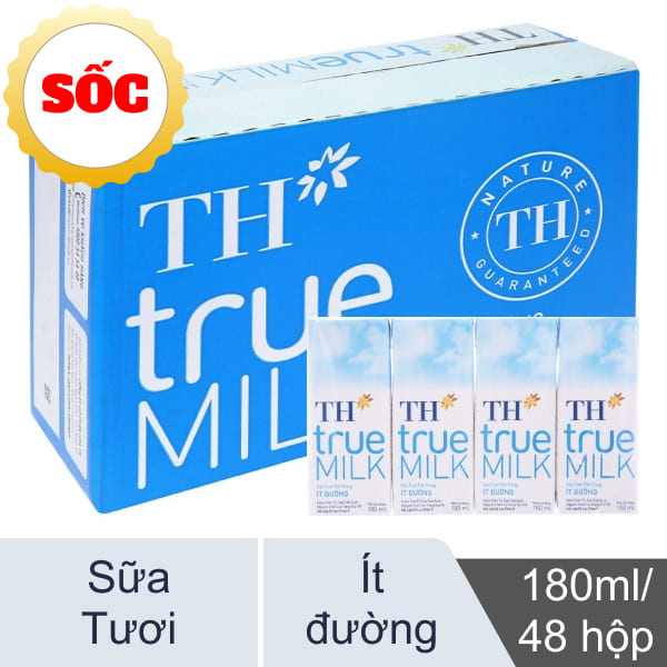 Thùng 48 hộp sữa tươi ít đường TH true MILK 180ml