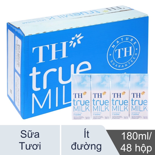 Thùng 48 hộp sữa tươi ít đường TH true MILK 180ml