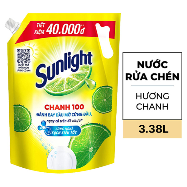 Nước rửa chén Sunlight chanh 3.38 lít