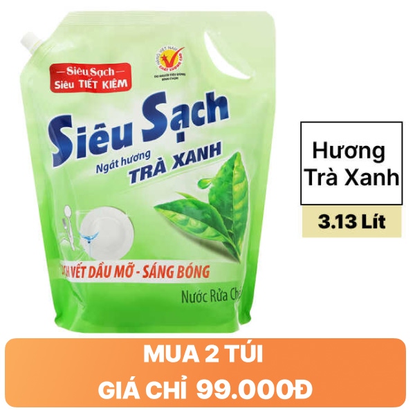 Nước rửa chén Lix trà xanh 3.13 lít