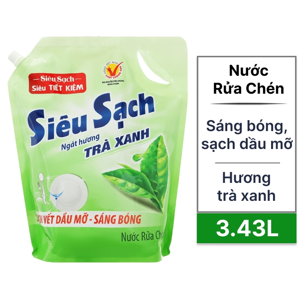 Nước rửa chén Lix trà xanh 3.43 lít