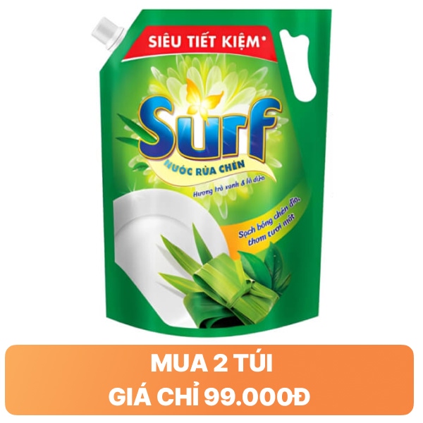 Nước rửa chén Surf trà xanh, lá dứa 3 lít