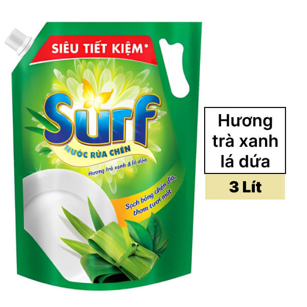 Nước rửa chén Surf trà xanh, lá dứa 3 lít