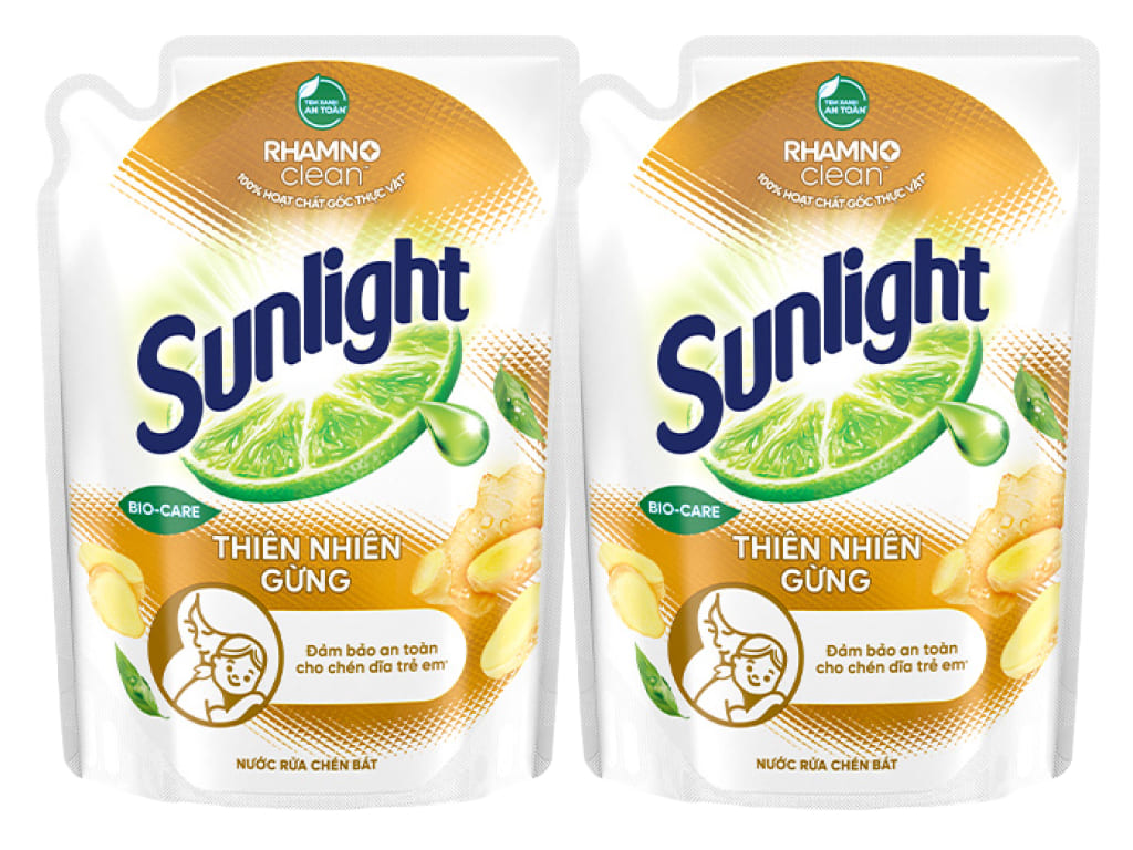 2 túi nước rửa chén Sunlight thiên nhiên gừng 1.9 lít
