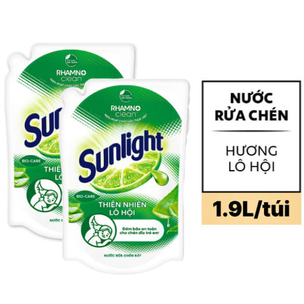 2 túi nước rửa chén Sunlight lô hội 1.9 lít