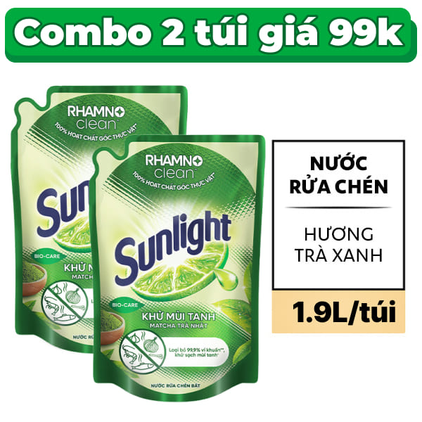 2 túi nước rửa chén Sunlight matcha 1.9 lít | Bách Hoá XANH