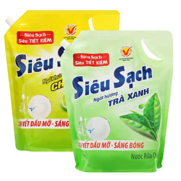 2 túi nước rửa chén Lix hương chanh & trà xanh 3.13 lít