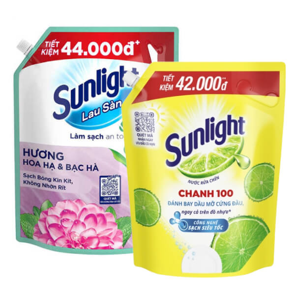 Nước rửa chén Sunlight chanh 2.9l & nước lau sàn bạc hà 3.6kg