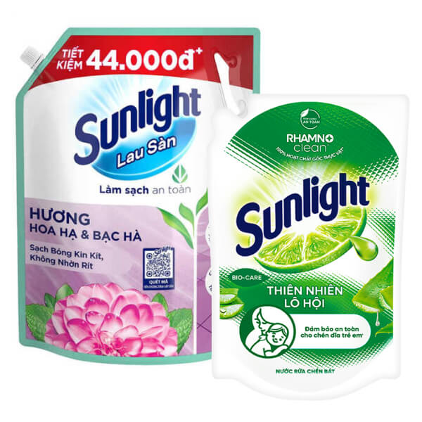 Nước rửa chén Sunlight lô hội 1.9l & nước lau sàn bạc hà 3.6kg