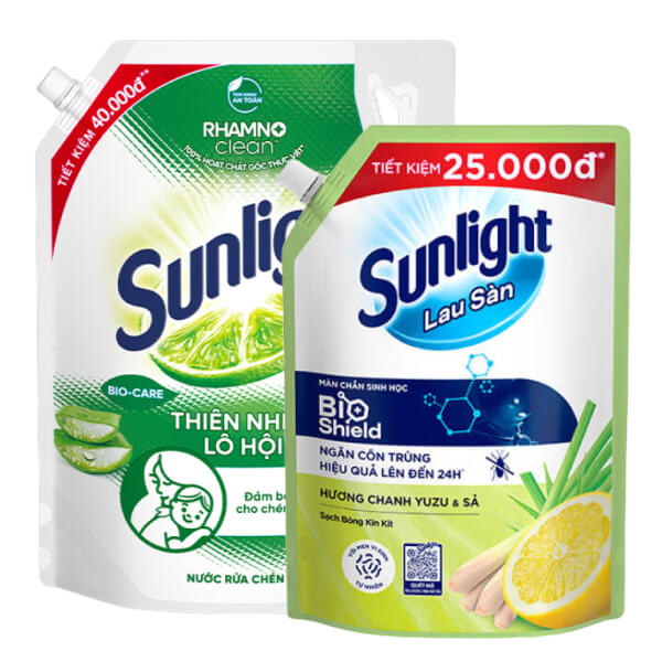 Nước rửa chén Sunlight lô hội 3.1l & nước lau sàn chanh sả 2kg