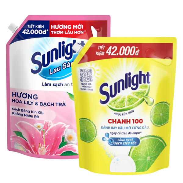 Nước rửa chén Sunlight chanh 2.9l & nước lau sàn hoa lily 3.6kg