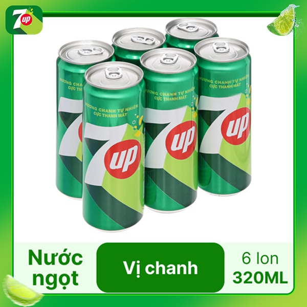 6 lon nước ngọt 7 Up chanh 320ml