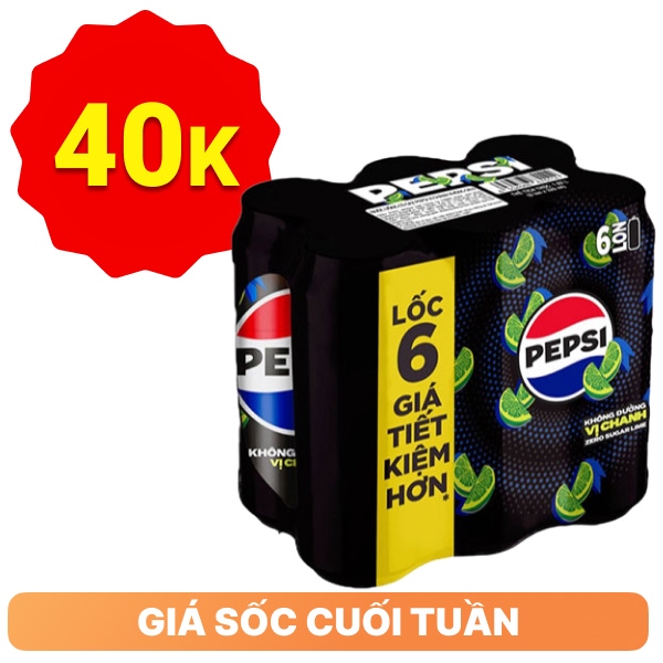 6 lon nước ngọt Pepsi không calo vị chanh 320ml