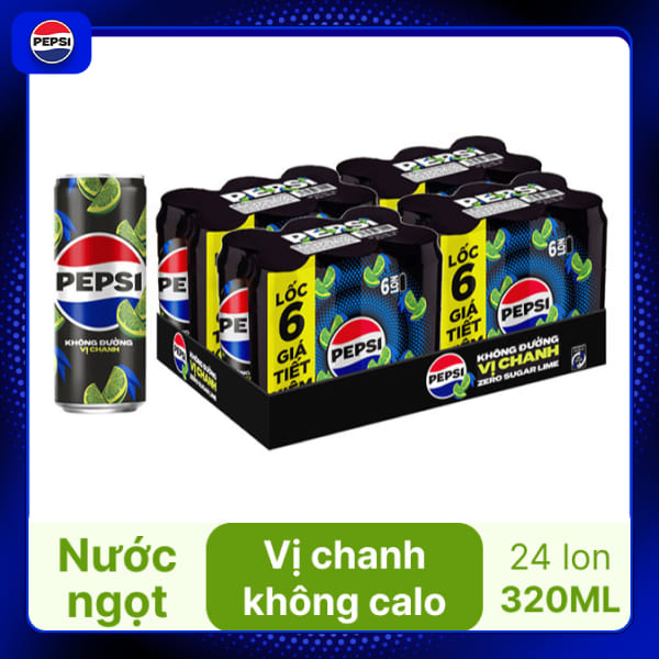 Thùng 24 lon nước ngọt Pepsi không calo vị chanh 320ml