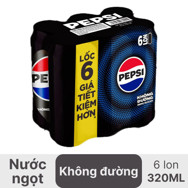 6 lon nước ngọt Pepsi không calo 320ml
