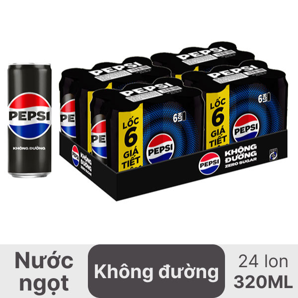 Thùng 24 lon nước ngọt Pepsi không calo 320ml