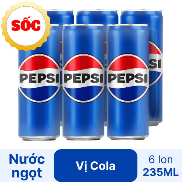 6 lon nước ngọt Pepsi Cola Sleek 235ml