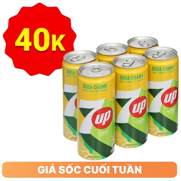 6 lon nước ngọt soda chanh 7 Up 320ml
