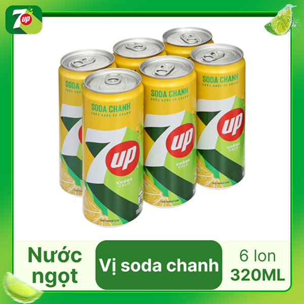6 lon nước ngọt soda chanh 7 Up 320ml