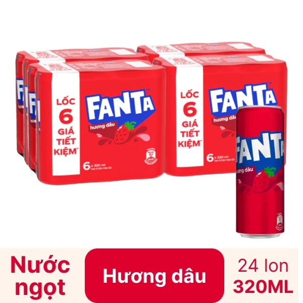 Thùng 24 lon nước ngọt Fanta hương dâu 320ml