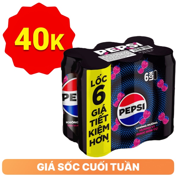 6 lon nước ngọt Pepsi vị phúc bồn tử 320ml