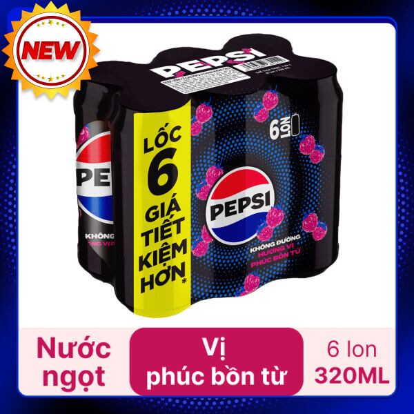 6 lon nước ngọt Pepsi vị phúc bồn tử 320ml